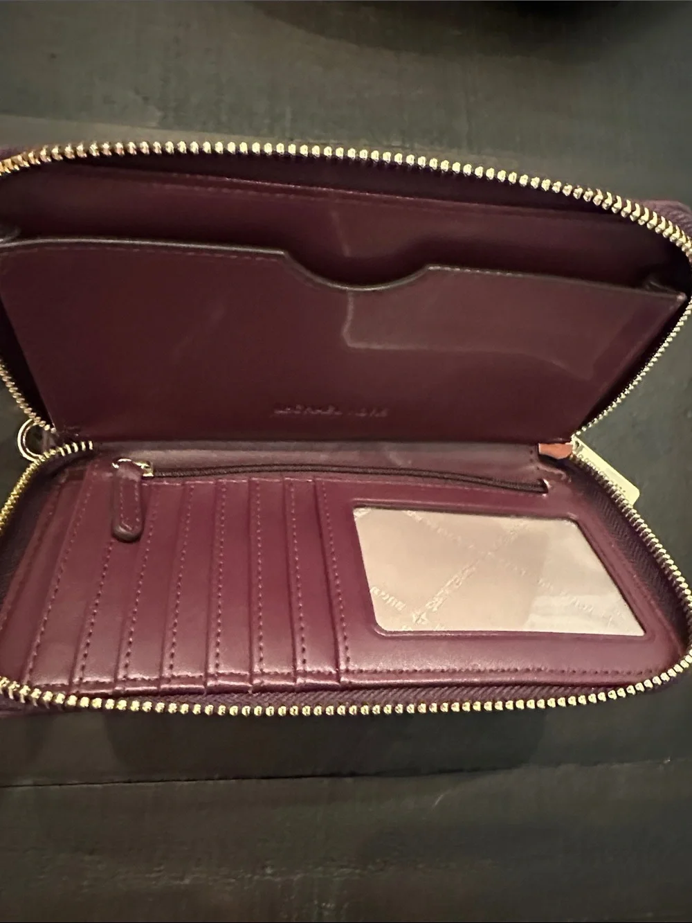 Michael Kors Maroon and Gold MK Logo Zip Wallet